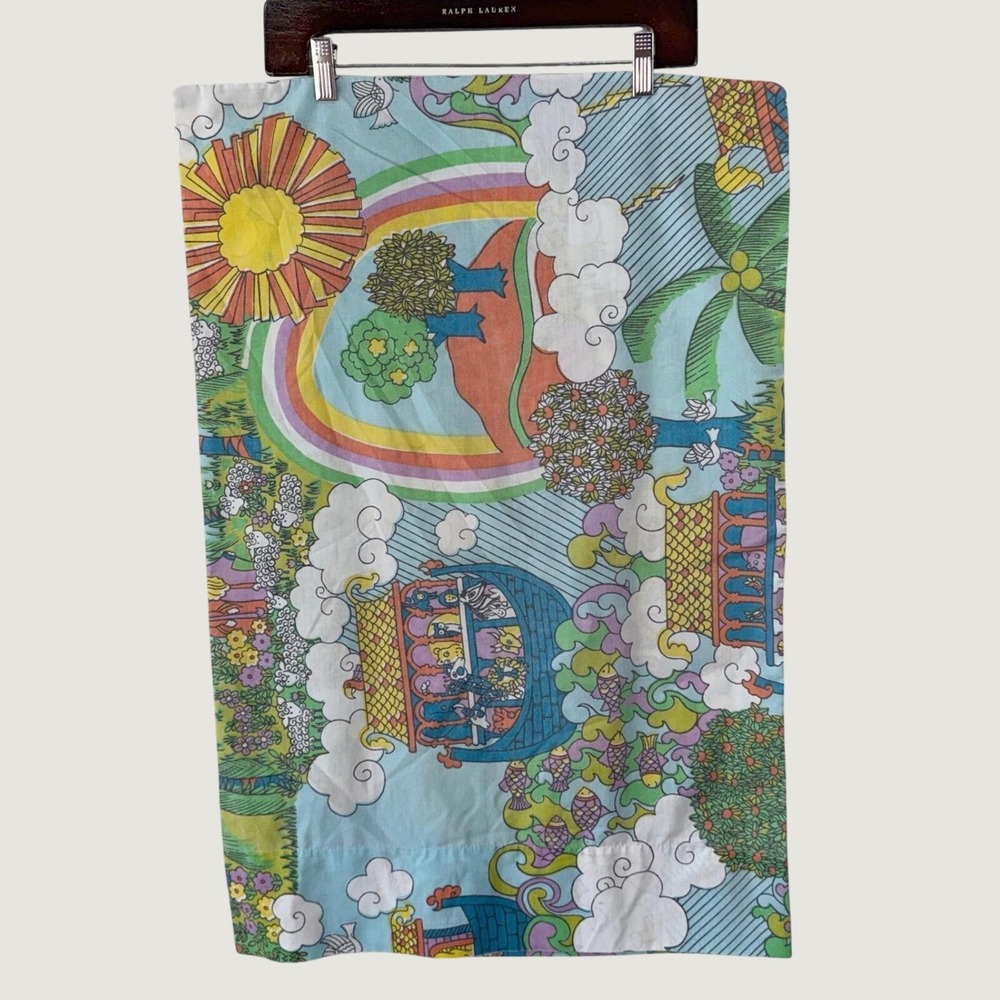 Sears Vintage Noahs Ark Pillowcase Standard Multi Rainbow Psychedelic Retro 70s